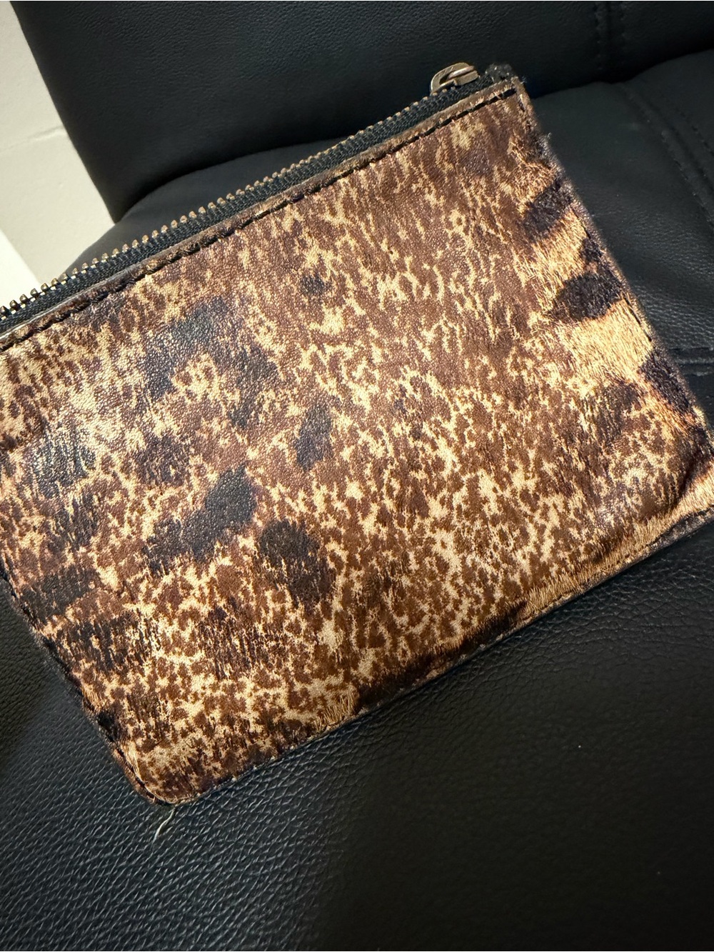 Madewell Leopard Print Zip Pouch in Brown and Black